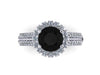 14k Rose Gold Unique Engagement Ring Round 7mm Genuine Black Diamond Center White Diamond Halo Double Shank Ring Custom Jewelry Gifts- V1138