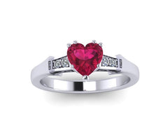 Heart Ruby Engagement Ring Diamond Engagement Ring 14k White Gold Wedding Ring Sparkly Engagement Ring Unique Ruby Bridal Ring Vintage-V1148