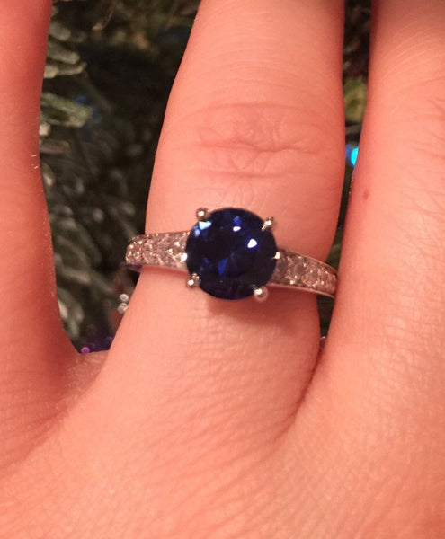 Blue Sapphire Engagement Ring 14K White Gold Wedding Ring Natural White Diamonds Unique Engagement Ring Etsy Fine Jewelry Mother's  - V1081