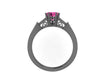 Heart Pink Sapphire Engagement Ring Diamond Engagement Ring 14k Black Gold Wedding Ring Sparkly Engagement Ring Unique Bridal Vintage -V1148