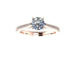 Diamond Engagement Ring Moissanite Engagement 14K Rose Gold Engagement Ring with 5.5mm Forever One Round Moissanite Center - V1073