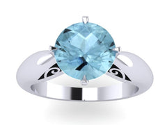 Aquamarine Engagement Ring 14k White Gold Solitaire Ring Unique Engagement Ring Fine Jewelry Filigree Gemstone Engagement Ring Unique -V1150