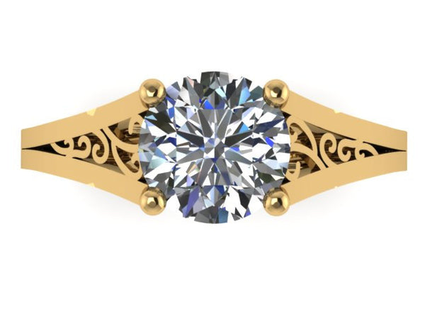 Forever One Moissanite Engagement Ring Wedding Ring 14K Yellow Gold Unique Bridal Ring Filigree Design Fine Jewelry Chrsitmas Gift - V1155