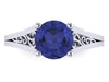 Blue Sapphire Engagement Ring Wedding Ring 14K White Gold Unique Bridal Ring Filigree Design Fine Jewelry Chrsitmas Gift Edwardian - V1155