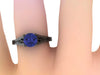 Blue Sapphire Engagement Ring Wedding Ring 14K Black Gold Unique Bridal Ring Filigree Design Fine Jewelry Chrsitmas Gift Edwardian - V1155