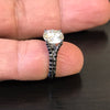 Forever One Moissanite Engagement Ring 14K Black Gold Engagement Ring Split Shank Natural Black Diamond Classic Engagement Ring- V1117