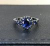 Blue Sapphire Engagement Ring Black Diamond Wedding Ring 14K Black Gold Engagement Ring with 6.5mm Round Blue Sapphire Valentine's - V1023M