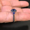 Blue Sapphire Engagement Ring Black Diamond Wedding Ring 14K Black Gold Engagement Ring with 6.5mm Round Blue Sapphire Valentine's - V1023M