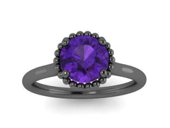 Amethyst Engagement Ring 14k Black Gold Wedding Ring Round Unique Engagement Jewelry Classic Engagement Ring For Women Brides Gifts -V1161