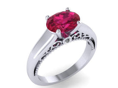 Oval Ruby Engagement Ring 14k White Gold Diamond Ring Proposal Fine Jewelry Filigree Engagement Ring Marriage Bridal Genuine Gems - V1160