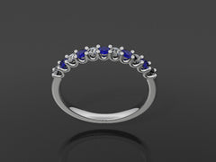 Diamond and Genuine Blue Sapphire Wedding Band 14K White Gold Wedding Band Bridal Matching Band Gemstone Rings Stackable Rings Gems - V1034