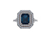 Diamond Double Halo London Blue Topaz Engagement Ring 14K White Gold with 8x6mm Radiant Cut London Blue Topaz Center Original Gems - V1061