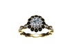 Classic Black and White Diamond Moissanite Engagement Ring 14K Yellow Gold with 6.5mm Round Cut Forever One Moissanite Yellow Gold  - V1062