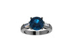 Classic Three-Stone Engagement Ring 14K Black Gold with 8mm Round London Blue Topaz Center and Two Baguette Moissanite Side-Stones - V1068