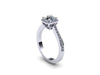 Diamond Halo Engagement Ring Forever One Moissanite Engagement Ring 14K White Gold Engagement Ring Round Diamond Alternative Center - V1082