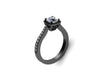Diamond Halo Engagement Ring Forever One Moissanite Engagement Ring 14K Black Gold Engagement Ring Round Diamond Alternative Center - V1082