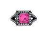Pink Sapphire Engagement Ring Princess Cut Diamond Engagement Ring Gemstone Ring 14K Black Gold with 6.5x6.5mm Pink Sapphire Center - V1087