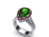 Emerald Engagement Ring Pink Sapphire Halo 14K White Gold Pear Shape Green Emerald Natural White Diamond Fine Jewelry Unique Mother's- V1089
