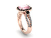 Emerald Cut Pink Morganite Engagement Ring Black Diamond Halo Morganite Ring Stone Custom Engagement Ring 14K Rose Gold Engagement - V1091