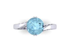 Elegance Collection Engagement Ring in 14K White Gold Wedding Ring with 7mm Round Swiss Blue Topaz Center  Mother's Day Fine Jewelry- V1093