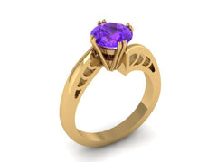 Elegance Collection Engagement Ring February Birthstone 14K Yellow Gold Wedding Ring with 7mm Round Amethyst Center Mother's Day Gems- V1093