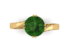 Elegance Collection Engagement Ring in 14K Yellow Gold Wedding Ring with 7mm Round Emerald Center Unique Emerald Engagement Ring - V1093