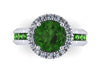 Diamond Halo Emerald Engagement Ring Gemstone Engagement 14K White Gold Green Emerald Ring with 7mm Round Green Emerald Bridal Ring - V1032