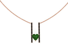 Mother's Day Gift Heart Emerlad Pendant Emerald Necklace 14K Rose Gold Necklace Natural Black Diamonds May Birthstone Jewelry Gemstone-V1094