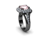Cushion Cut Morganite Engagement Ring Diamond Wedding Ring 14K Black Gold Ring with 9x9mm Morganite Center Original Bridal Rings  - V1096