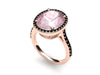 Oval Morganite Engagement Ring Black Diamond Wedding Ring 14K Rose Gold Ring Original Statement Ring Proposal Black Diamond Halo Ring -V1097