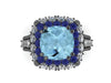 Cushion Cut Aquamarine Engagement Ring Diamond & Blue Sapphire 14K Black Gold Ring with 9x9mm Aquamarine Center March Birthstone Gems- V1096