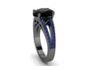 Black Diamond Ring Blue Sapphire Engagement Ring 14K Black Gold Engagement Ring Oval Black Diamond Unique Engagement Ring Bridal Ring- V1099