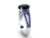 Black Diamond  Blue Sapphire Engagement Ring 14K White Gold Engagement Ring Oval Natural Black Diamond Bridal Ring Unique Valentines - V1099