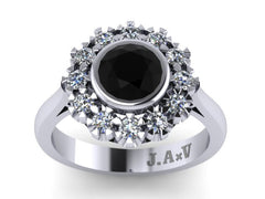 Black Diamond Engagement Ring Victorian Engagement Ring Vintage Engagement 14K White Gold Wedding Ring Unique Proposal Rings Bridal - V1105