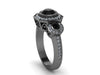 Art Deco Black Natural Diamond Engagement Ring Wedding Three Stone Ring 14K Black Gold Ring With 6mm Natural Black Diamond Center-V1111