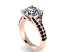 Moissanite Engagement Ring Genuine Black Diamond Split Shank 14K Rose Gold Classic Engagement Ring Forever One Moissanite Center - V1117