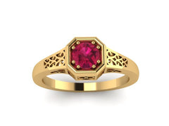Edwardian Engagement Ring Ruby Ring 14K Yellow Gold Vintage Ring Red Ruby Engagement Fine Jewelry Gemstone Engagement Unique Rings - V1118