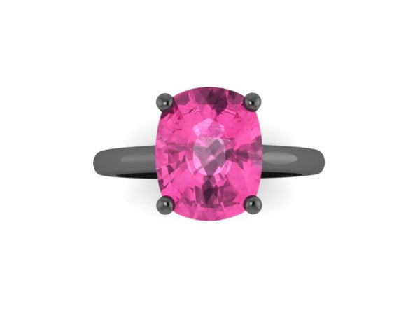 10x8mm Cushion Cut Pink Sapphire Solitaire Engagement Ring 14K Black Gold Wedding Ring Marraige Bridal Fine Jewelry Elegant Gemstone -V1131