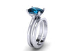 10x8mm Cushion Cut London Blue Topaz Solitaire Bridal Set 14K White Gold Wedding Ring Marraige Bridal Fine Jewelry Elegant Gems Unique-V1132