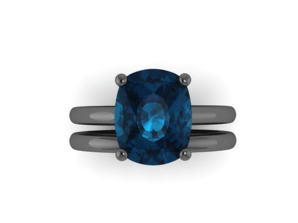10x8mm Cushion Cut London Blue Topaz Solitaire Bridal Set 14K Black Gold Wedding Ring Marraige Bridal Fine Jewelry Elegant Gems Unique-V1132