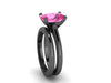 10x8mm Cushion Cut Pink Sapphire Solitaire Engagement Ring With Matching Band 14K Black Gold Wedding Ring Fine Jewelry Bridal Set -V1132