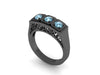 14K Black Gold Edwardian Three-Stone Aquamarine Engagment Ring Vintage Wedding Estate Fine Jewelry Antique Ring Anniversary Gift - V1134