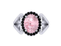 White Gold Engagement Ring Unique Wedding Ring Heart Ring Genuine Black Diamond Valentine's Gift Items Morganite Engagement Ring Gem - V1137