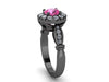 Pink Sapphire Engagement Ring 14k Black Gold Engagement Ring Victorian Ring Bridal Jewelry Valentine's Gift Unique Diamond Jewelry - V1140