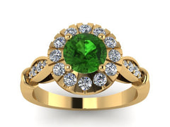 Emerald Engagement Ring 14k Yellow Gold Engagement Ring Victorian Ring Bridal Jewelry Mother's Day Gift Unique Diamond Jewelry Gems - V1140