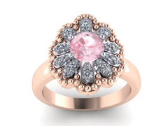 Morganite Engagement Ring Diamond Wedding Ring 14k Rose Gold White Gold Bridal Ring Flower Two Tone Engagement Ring Unique Morganite -V1141