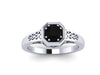 Edwardian Moissanite/Black Diamond Engagement Ring 14K White, Black, Rose, Yellow Gold - V1118