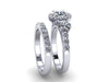 Diamond Halo Forever Brilliant Moissanite Three-Stone Engagement Ring w/One Diamond Matching Band 14K Yellow, Rose, Black, White Gold Bridal Set- V1119