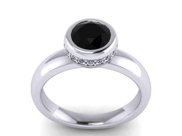Genuine Black Diamond Engagement Ring Modern Statement Ring Marriage Proposal Unique Engagement Ring - V1139