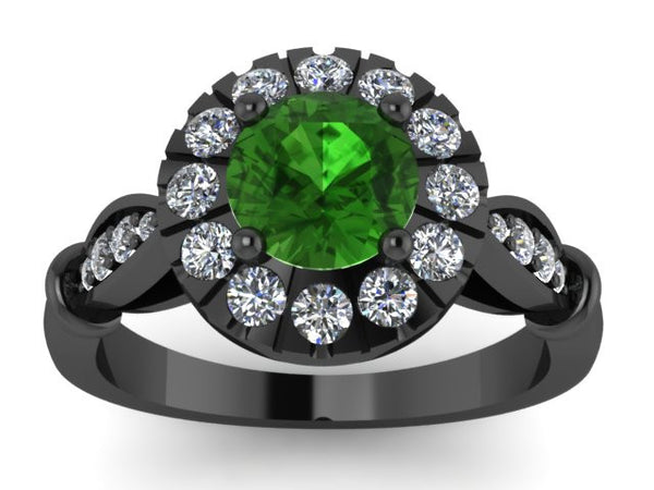 Emerald Engagement Ring Diamond Engagement Ring Wedding Ring Vintage Style Ring 14k Gold - V1140